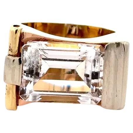 Retro 9 Carat Emerald Cut Morganite 2-Tone Gold Ring