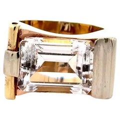 Retro 9 Carat Emerald Cut Morganite 2-Tone Gold Ring