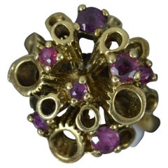 Retro 9 Carat Gold and Ruby Crater Space Type Cluster Ring