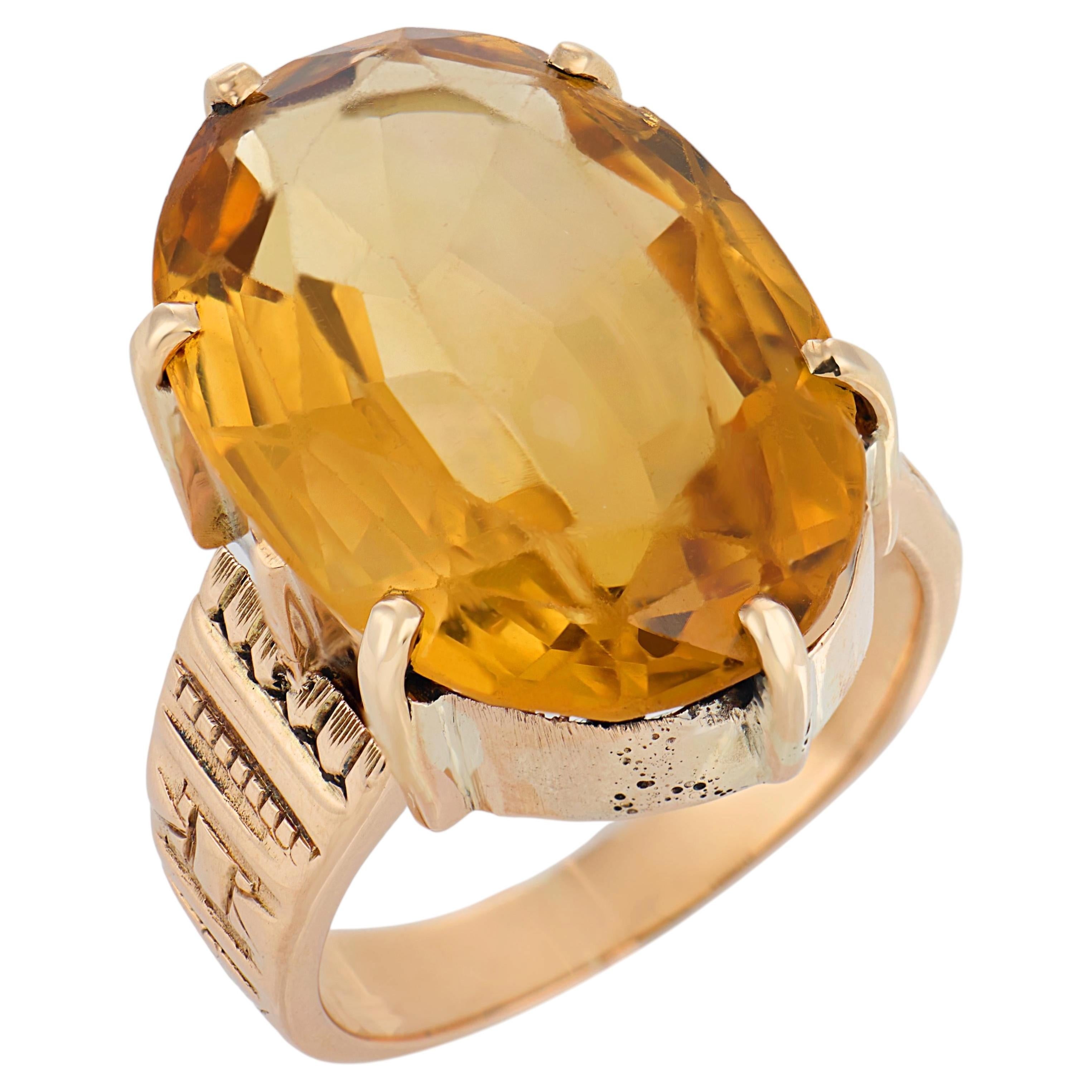 Retro-Cocktailring aus 14-karätigem Roségold mit einem 9,00-Karat-Citrin im Angebot