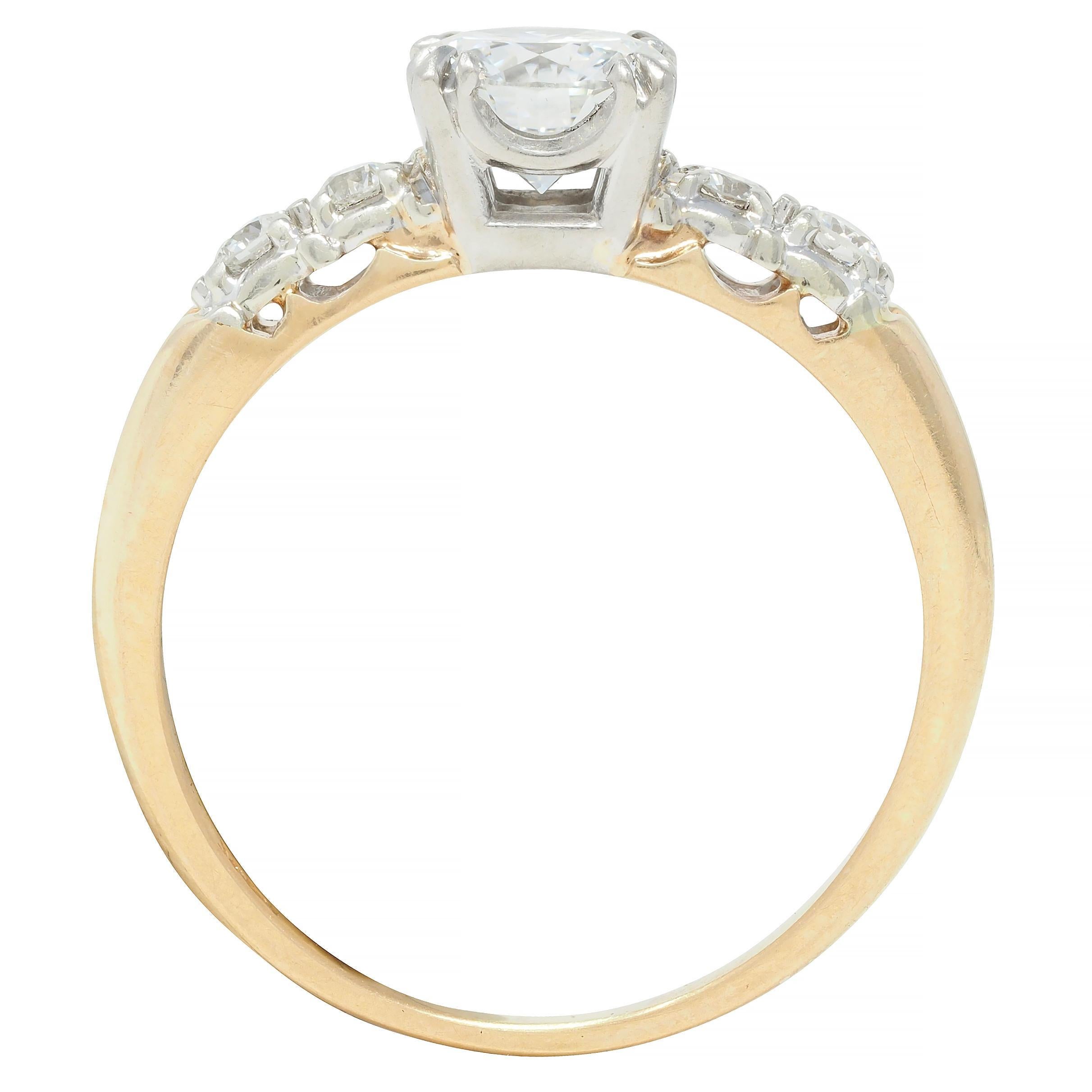 Retro .91 CTW Transitional Cut Diamond Platinum 14K Gold Vintage Engagement Ring For Sale 5