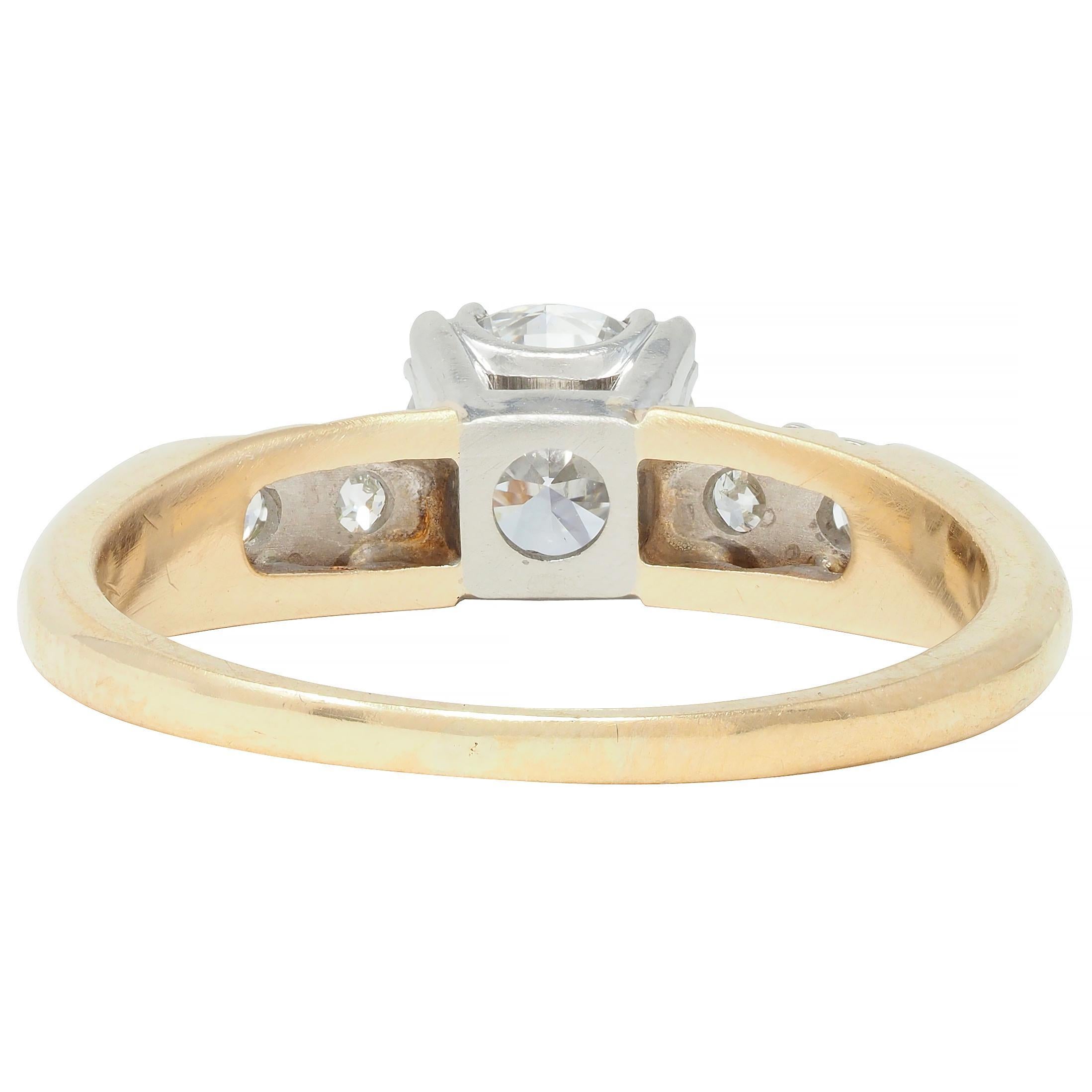 Women's or Men's Retro .91 CTW Transitional Cut Diamond Platinum 14K Gold Vintage Engagement Ring For Sale
