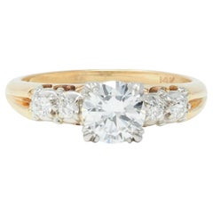 Vintage .91 CTW Transitional Cut Diamond Platinum 14K Gold Vintage Engagement Ring