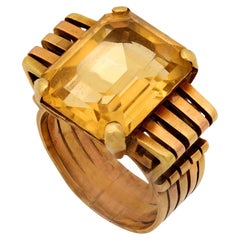Anillo de cóctel retro de oro amarillo de 18 quilates con citrino de 9,10 quilates