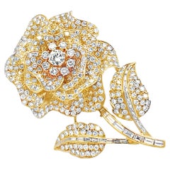 Retro 9.20 Carat Diamond Rose Brooch