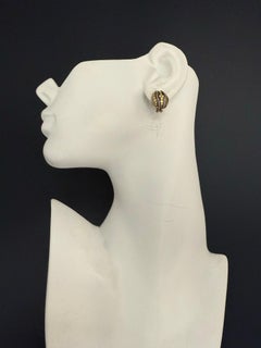 Retro 925 Silver & 18K Yellow Gold Inlay Earrings Circa 1980