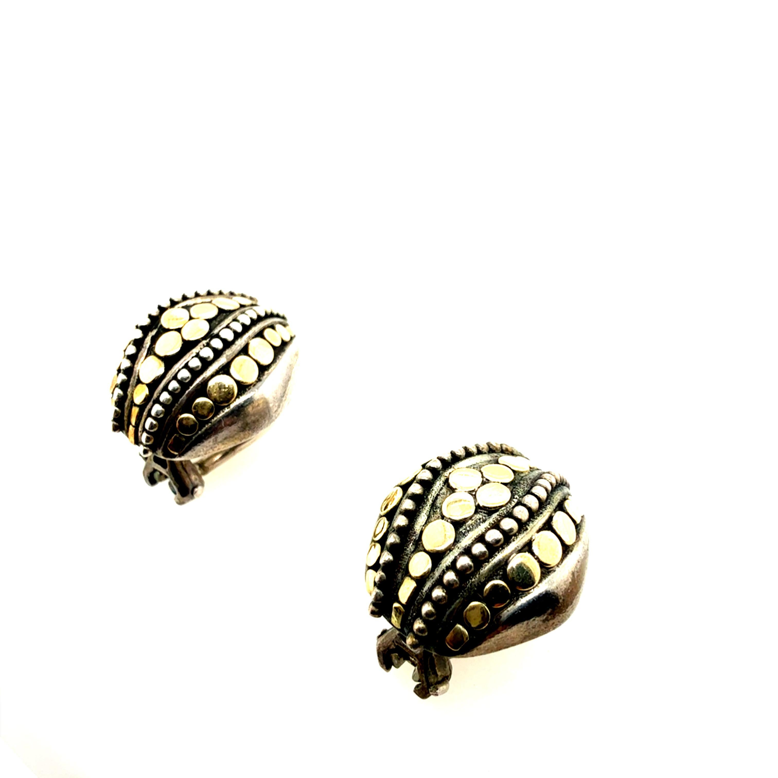 Orecchini retrò in argento 925 e oro giallo 18 carati con intarsio Circa 1980 in vendita 1