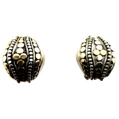 Retro 925 Silver & 18K Yellow Gold Inlay Earrings Circa 1980