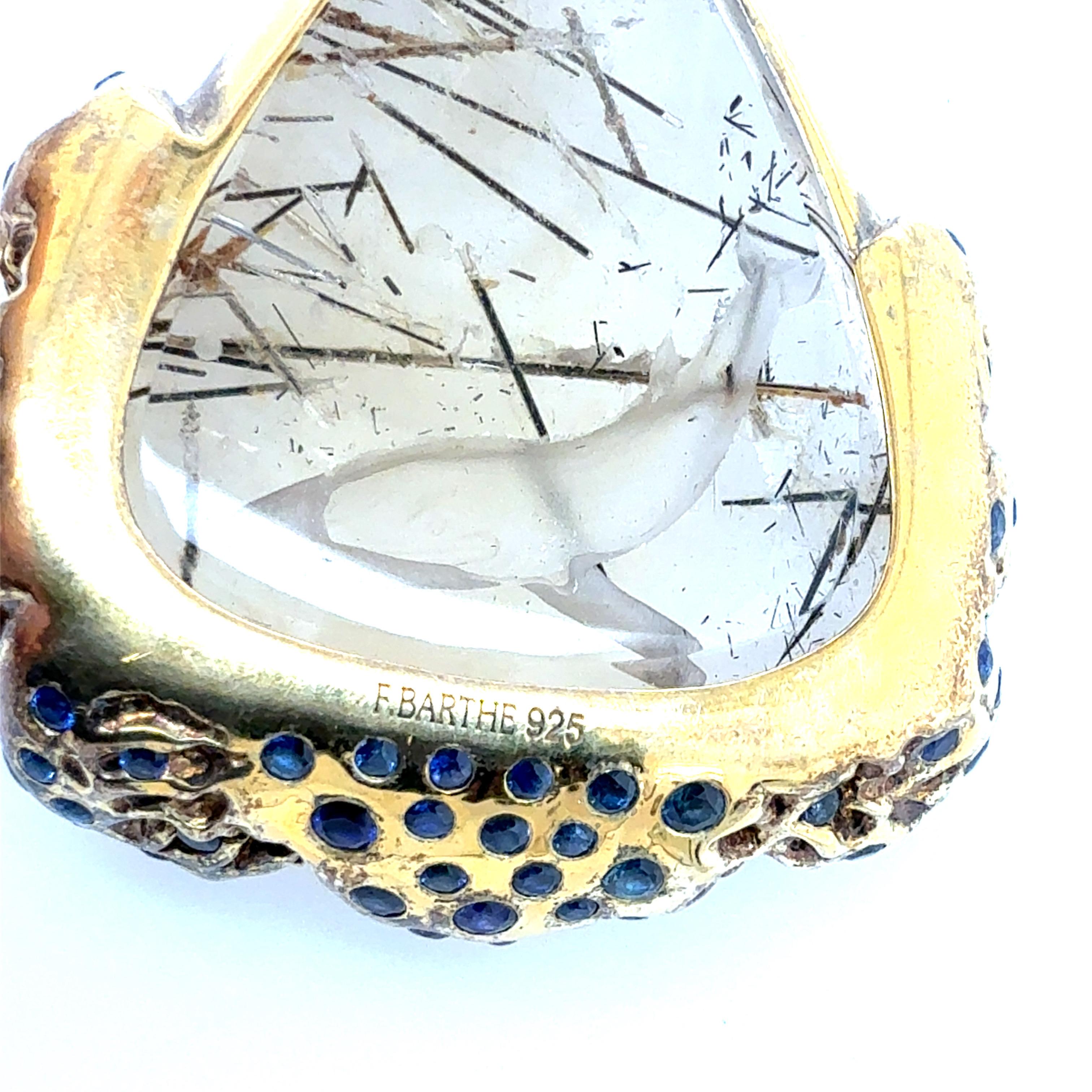 Rétro Argento retrò 925 Zaffiro blu, quarzo,  Ciondolo con dichiarazione in kyanite di F. Barthe in vendita