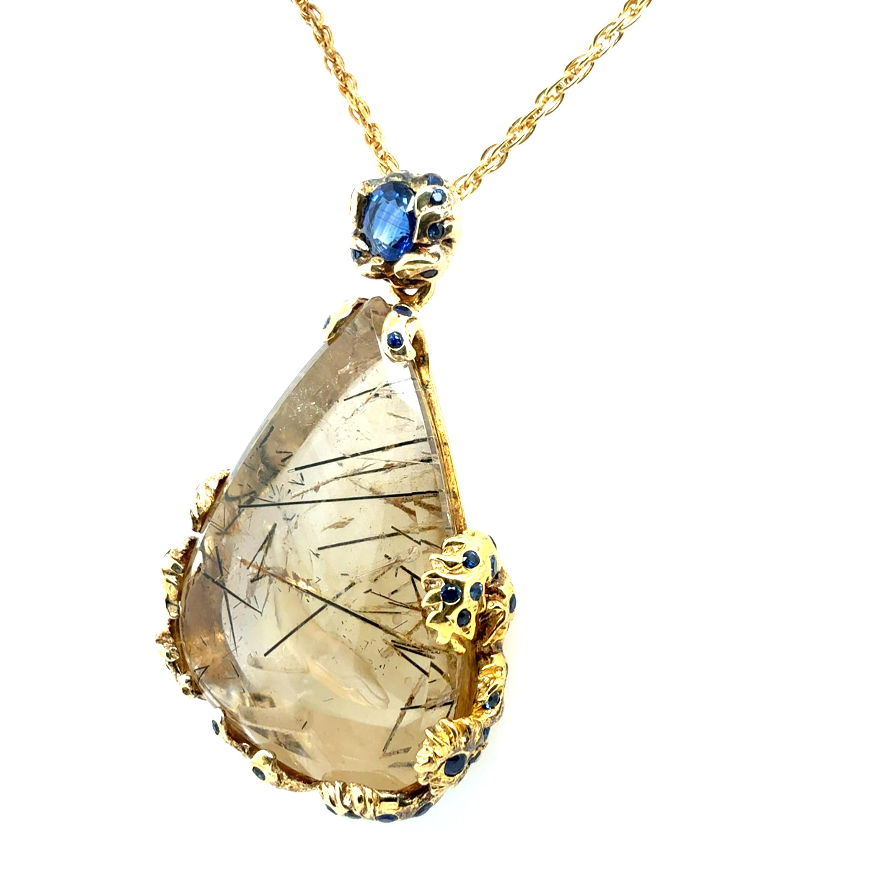 Argento retrò 925 Zaffiro blu, quarzo,  Ciondolo con dichiarazione in kyanite di F. Barthe In condizioni buone in vendita a Los Angeles, CA