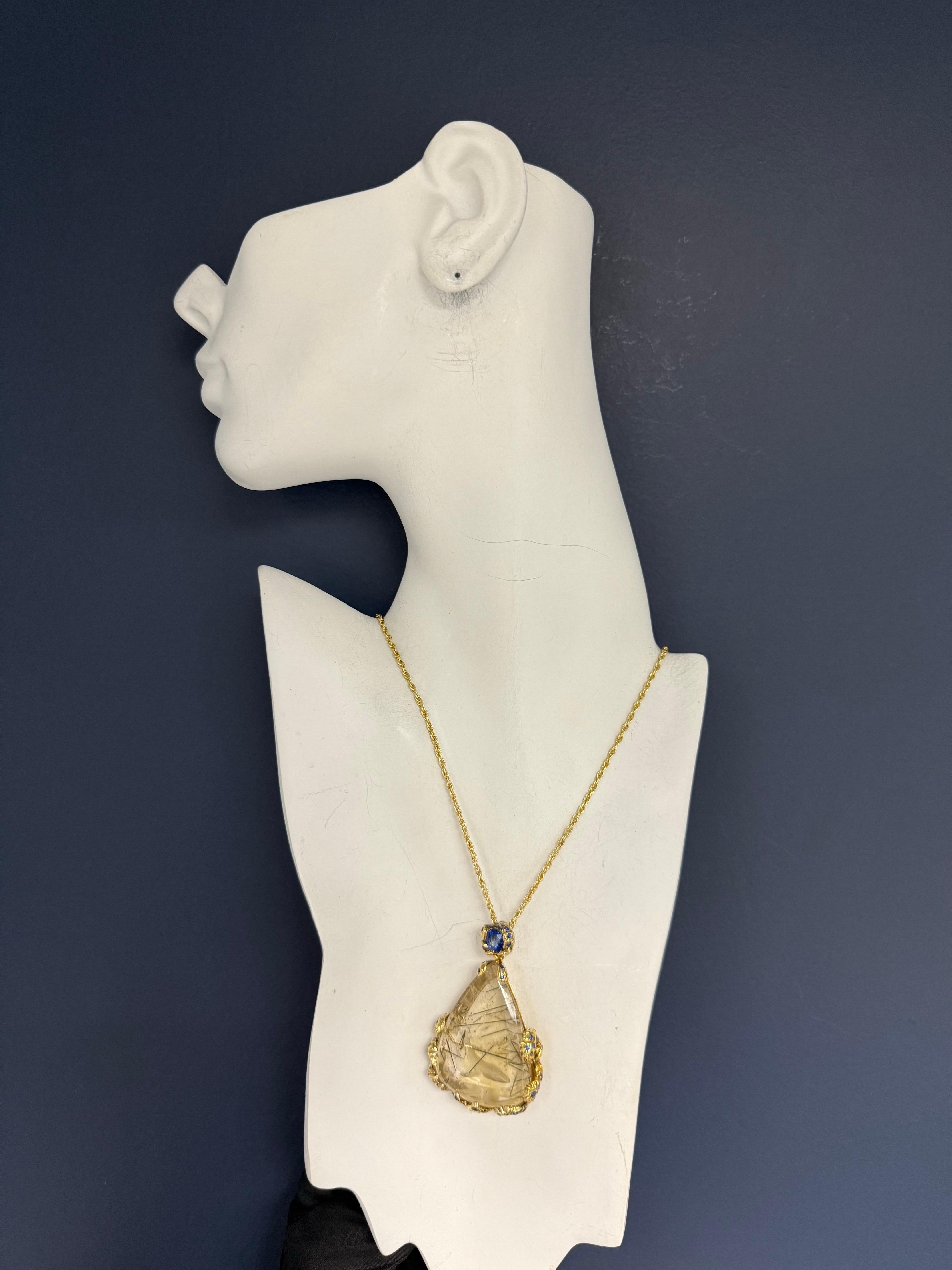 Argento retrò 925 Zaffiro blu, quarzo,  Ciondolo con dichiarazione in kyanite di F. Barthe in vendita 2