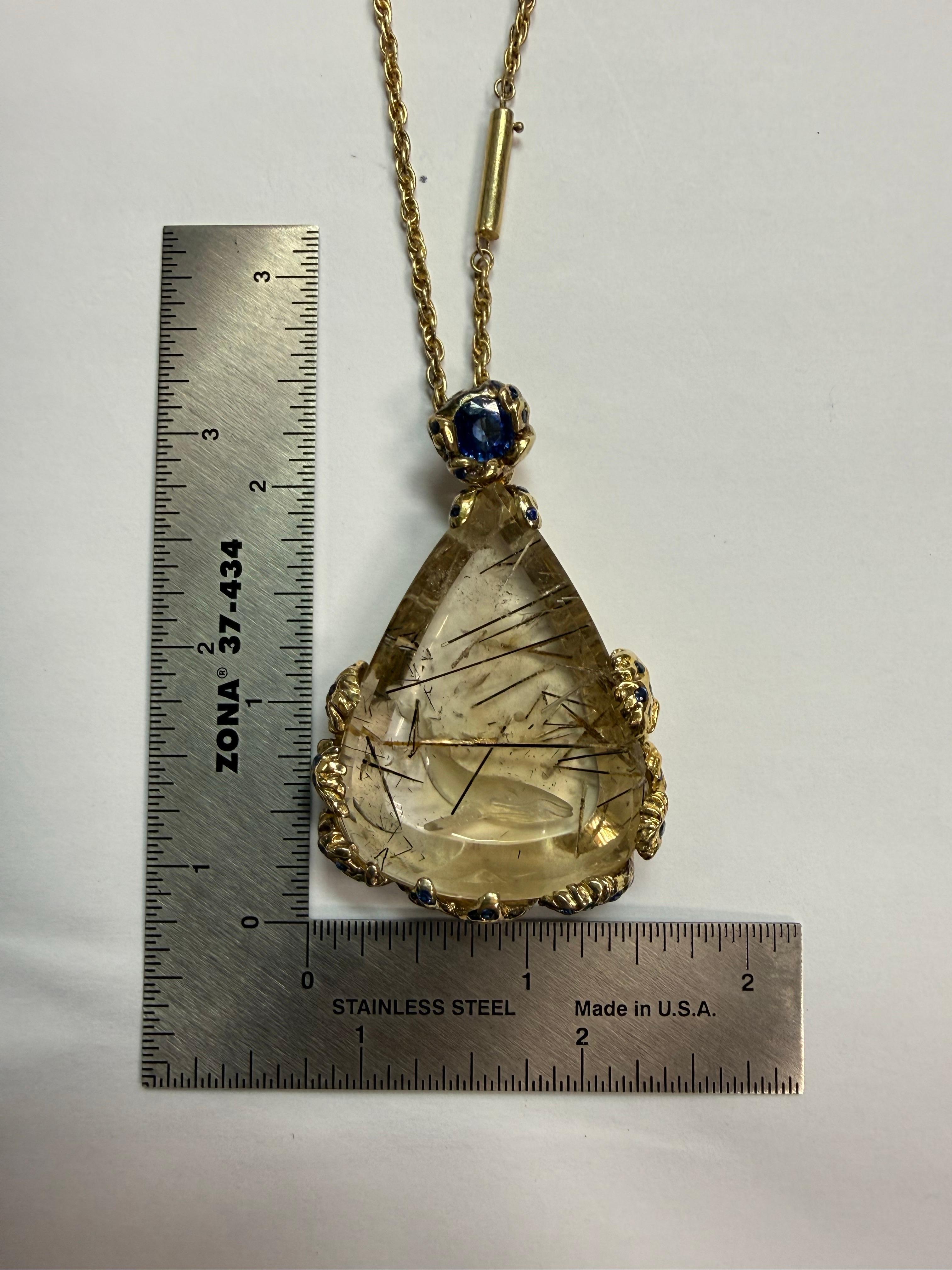 Argento retrò 925 Zaffiro blu, quarzo,  Ciondolo con dichiarazione in kyanite di F. Barthe in vendita 3