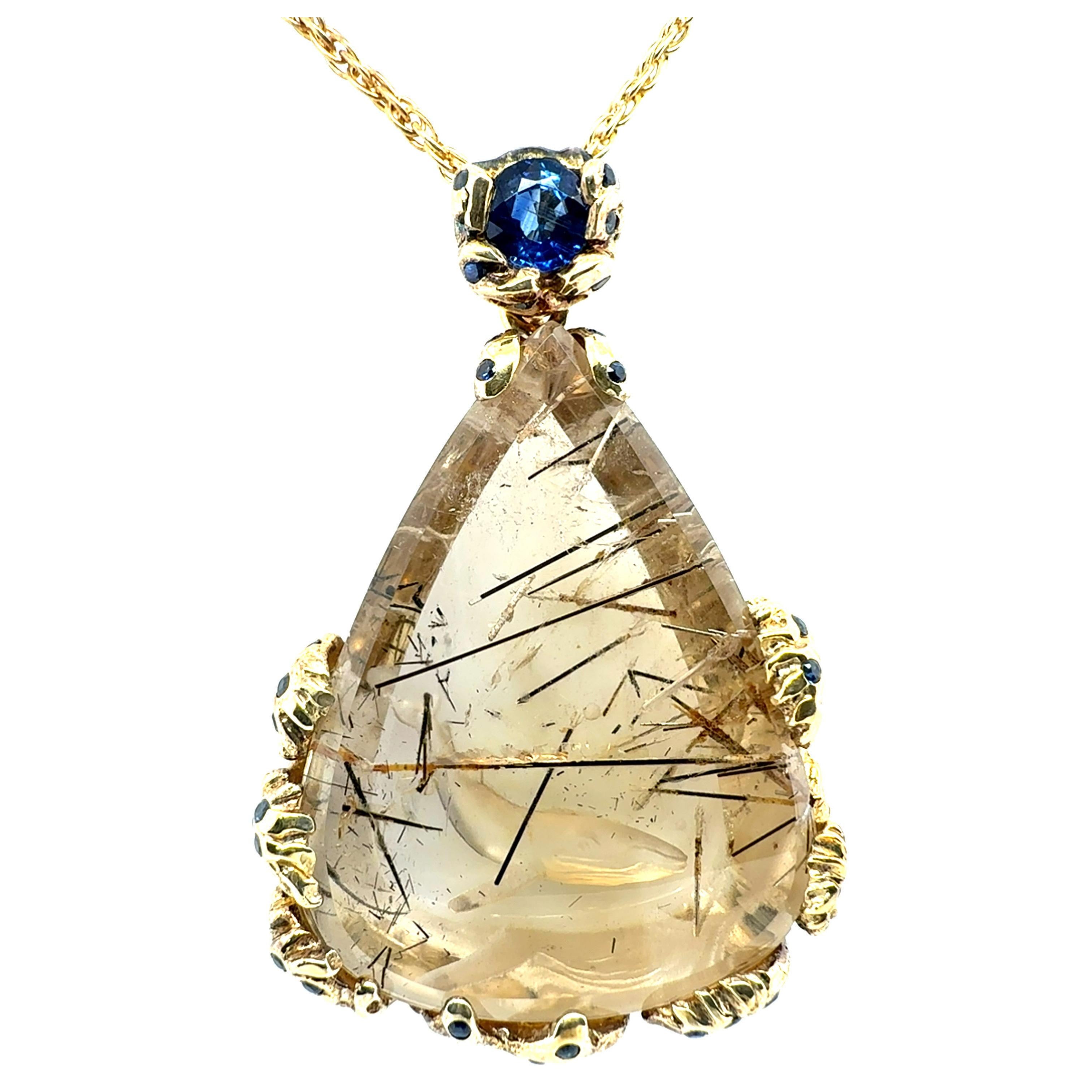 Argento retrò 925 Zaffiro blu, quarzo,  Ciondolo con dichiarazione in kyanite di F. Barthe in vendita