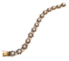Retro 9k Yellow Gold Floral Bracelet with 7.00ct Sapphires & Pearls