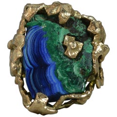 Retro Abstract 9 Carat Gold Malachite and Azurite Stone Ring