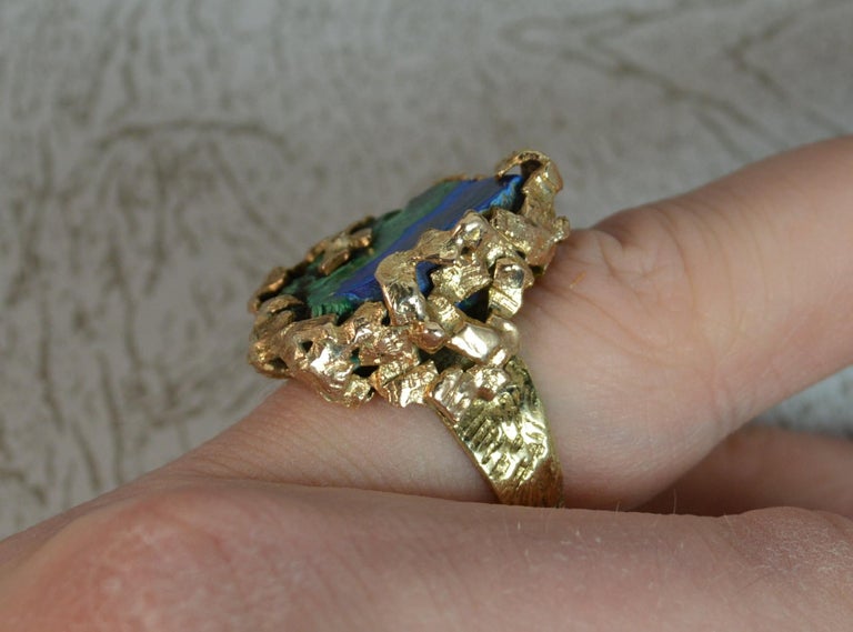 Retro Abstract 9 Carat Gold Malachite and Azurite Stone Ring at 1stDibs