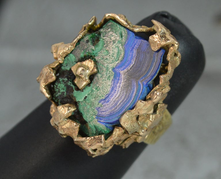 Retro Abstract 9 Carat Gold Malachite and Azurite Stone Ring at 1stDibs