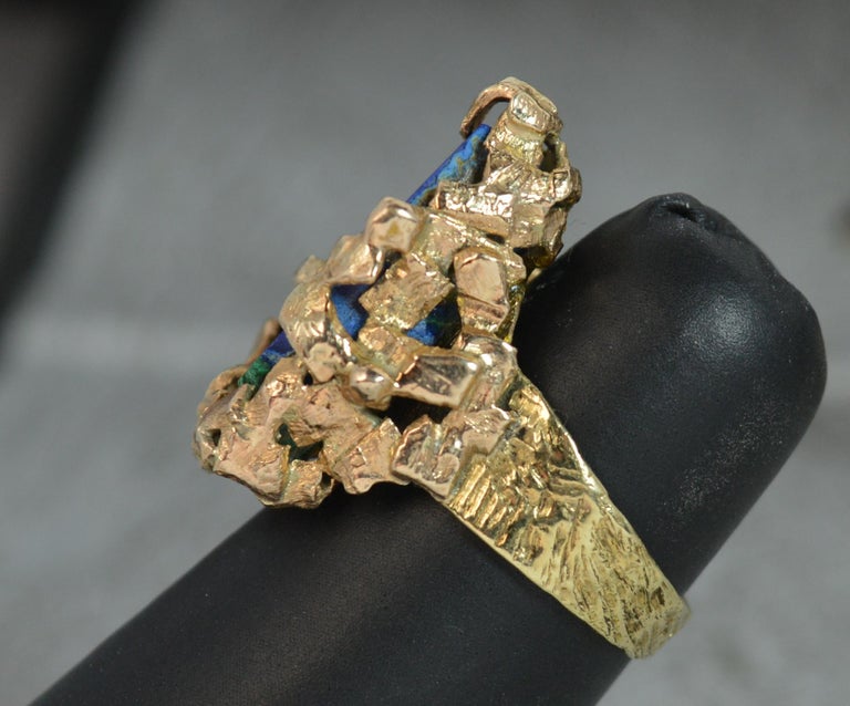 Retro Abstract 9 Carat Gold Malachite and Azurite Stone Ring at 1stDibs