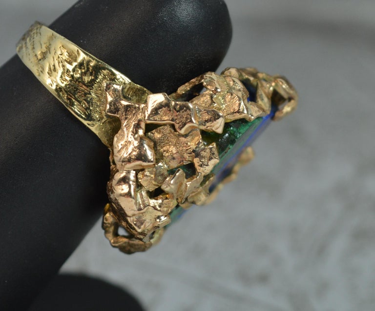 Retro Abstract 9 Carat Gold Malachite and Azurite Stone Ring at 1stDibs