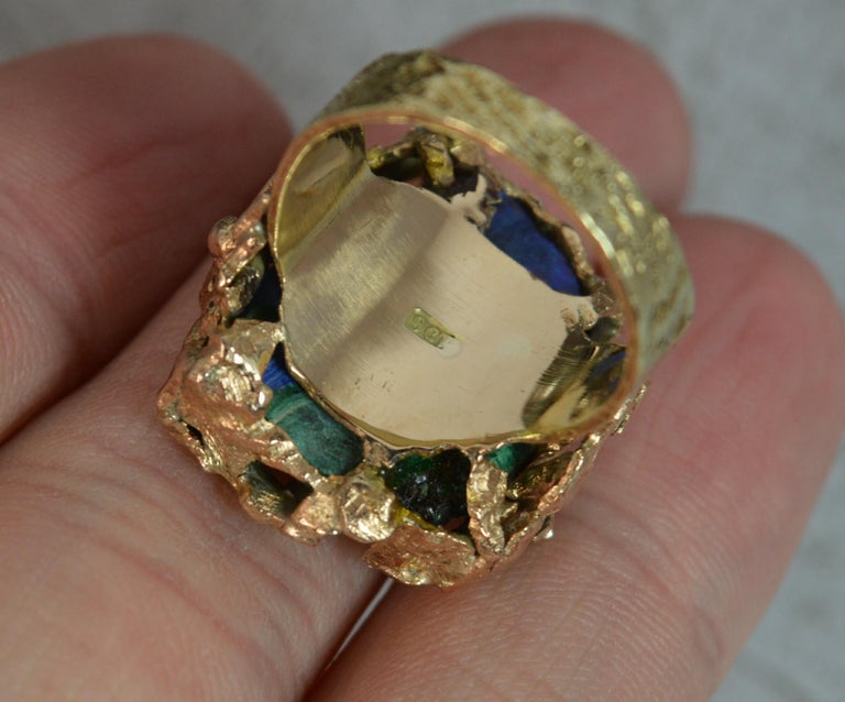 Retro Abstract 9 Carat Gold Malachite and Azurite Stone Ring at 1stDibs