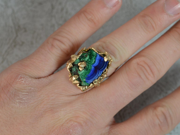 Retro Abstract 9 Carat Gold Malachite and Azurite Stone Ring at 1stDibs