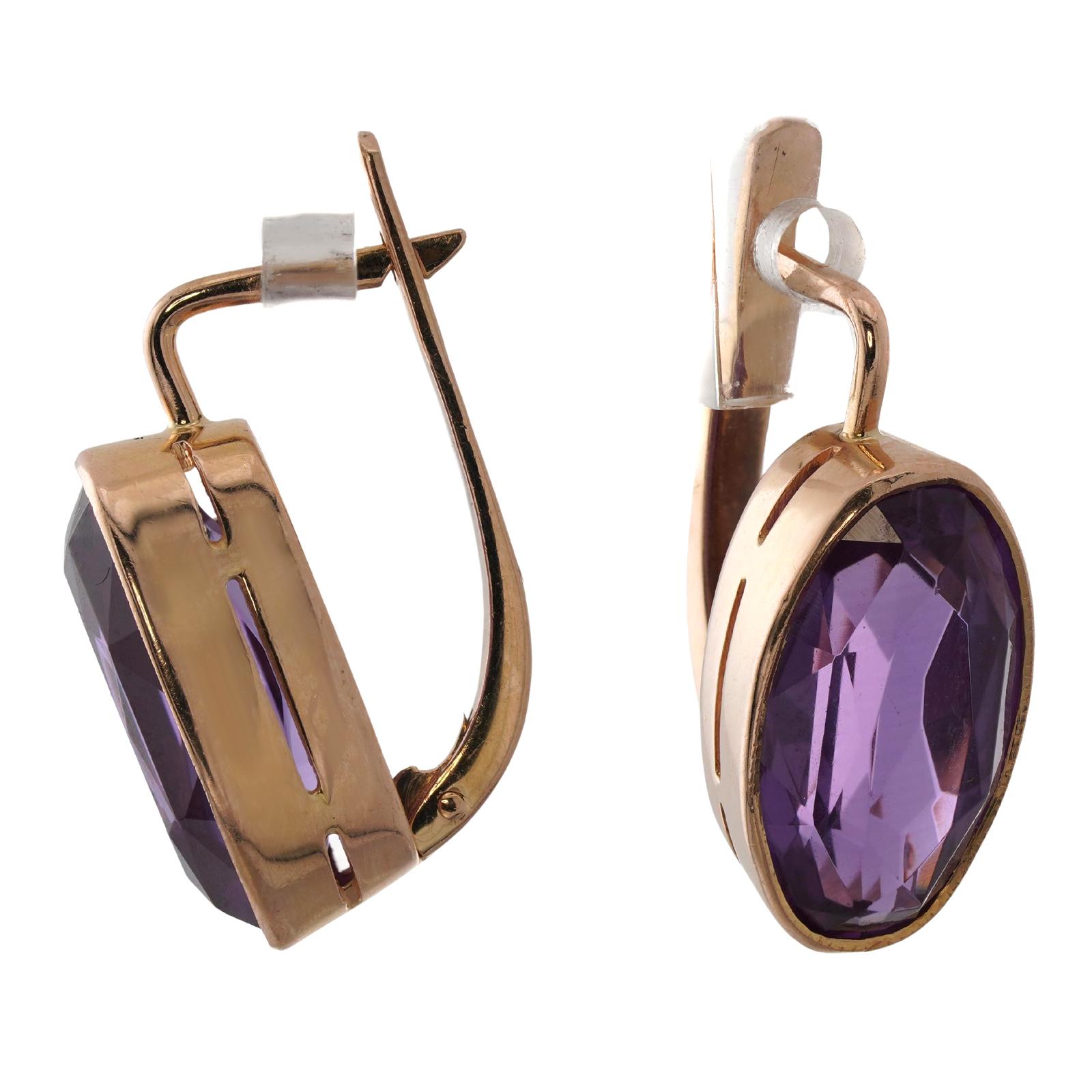 Orecchini con chiusura europea in oro rosa 14k con ametista retrò In condizioni buone in vendita a New York, NY