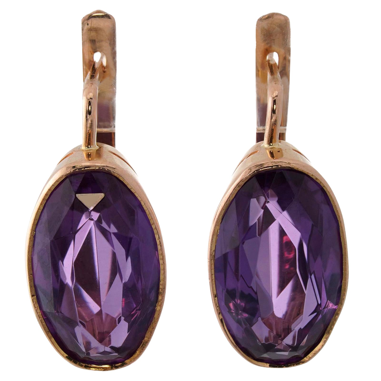 Boucles d'oreilles rétro en améthyste et or rose 14k avec fermoir européen