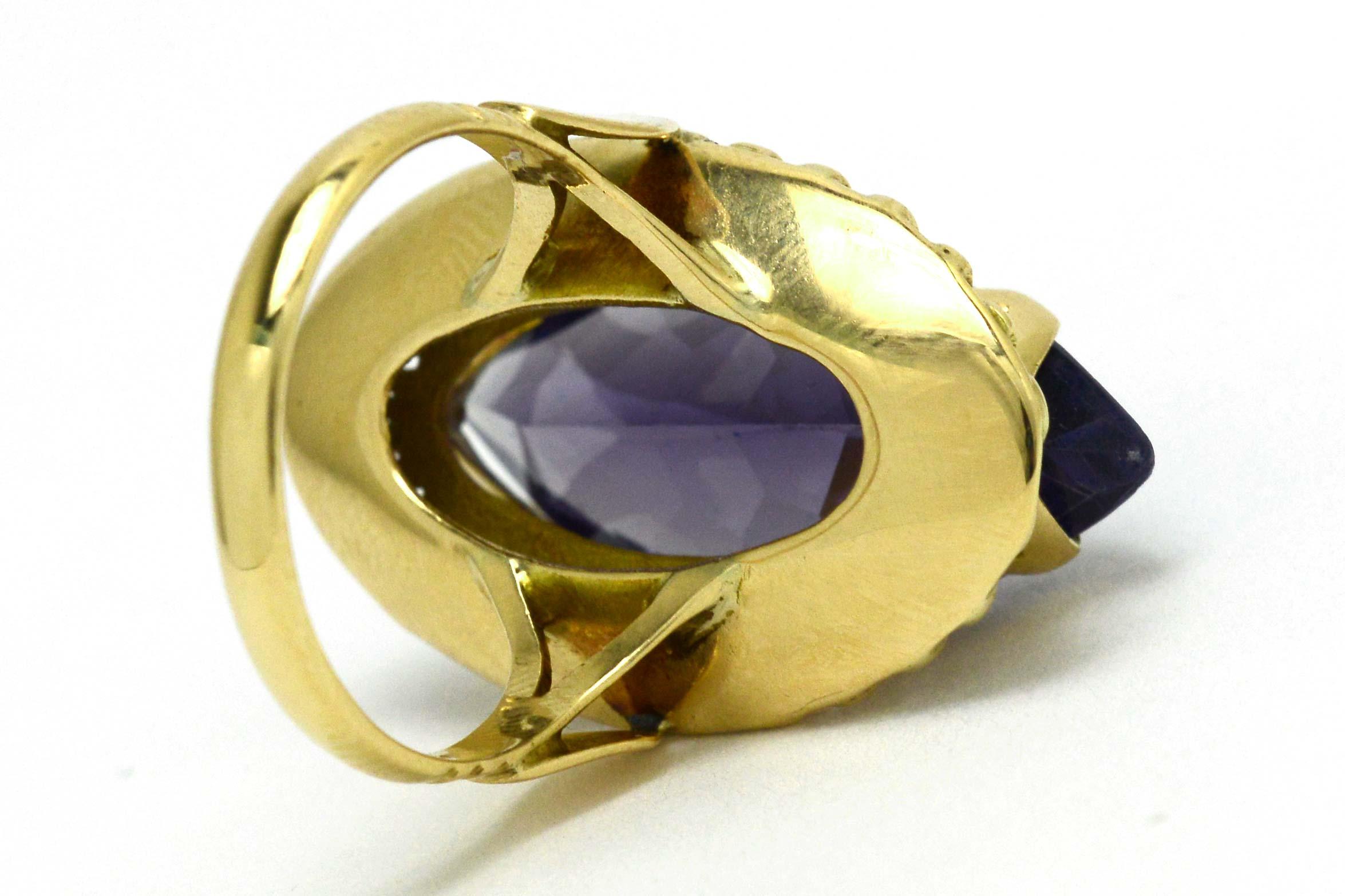 Retro 8.34 Carat Marquise Synthetic Sapphire Cocktail Ring In Good Condition For Sale In Santa Barbara, CA