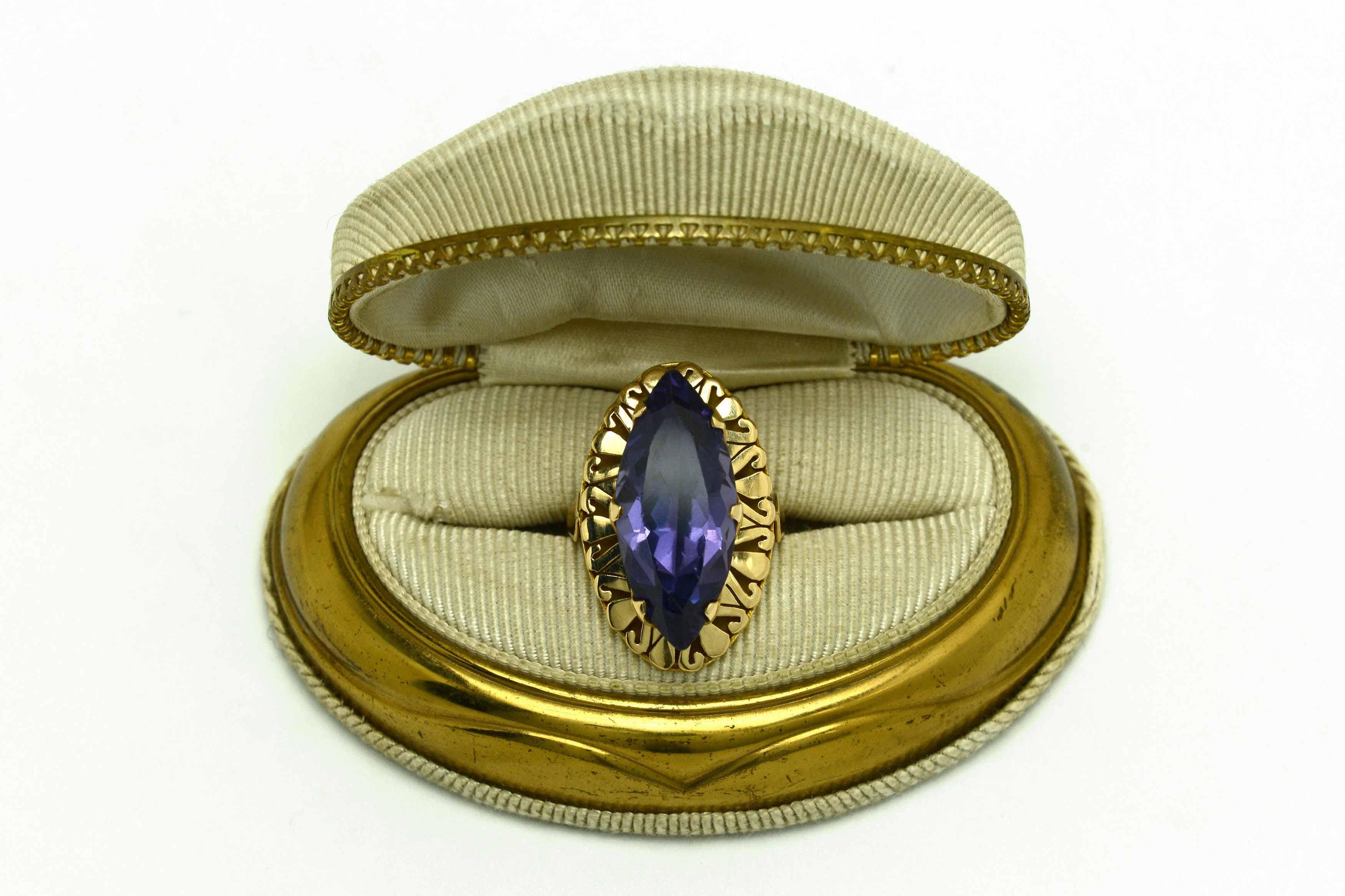 Women's Retro 8.34 Carat Marquise Synthetic Sapphire Cocktail Ring For Sale