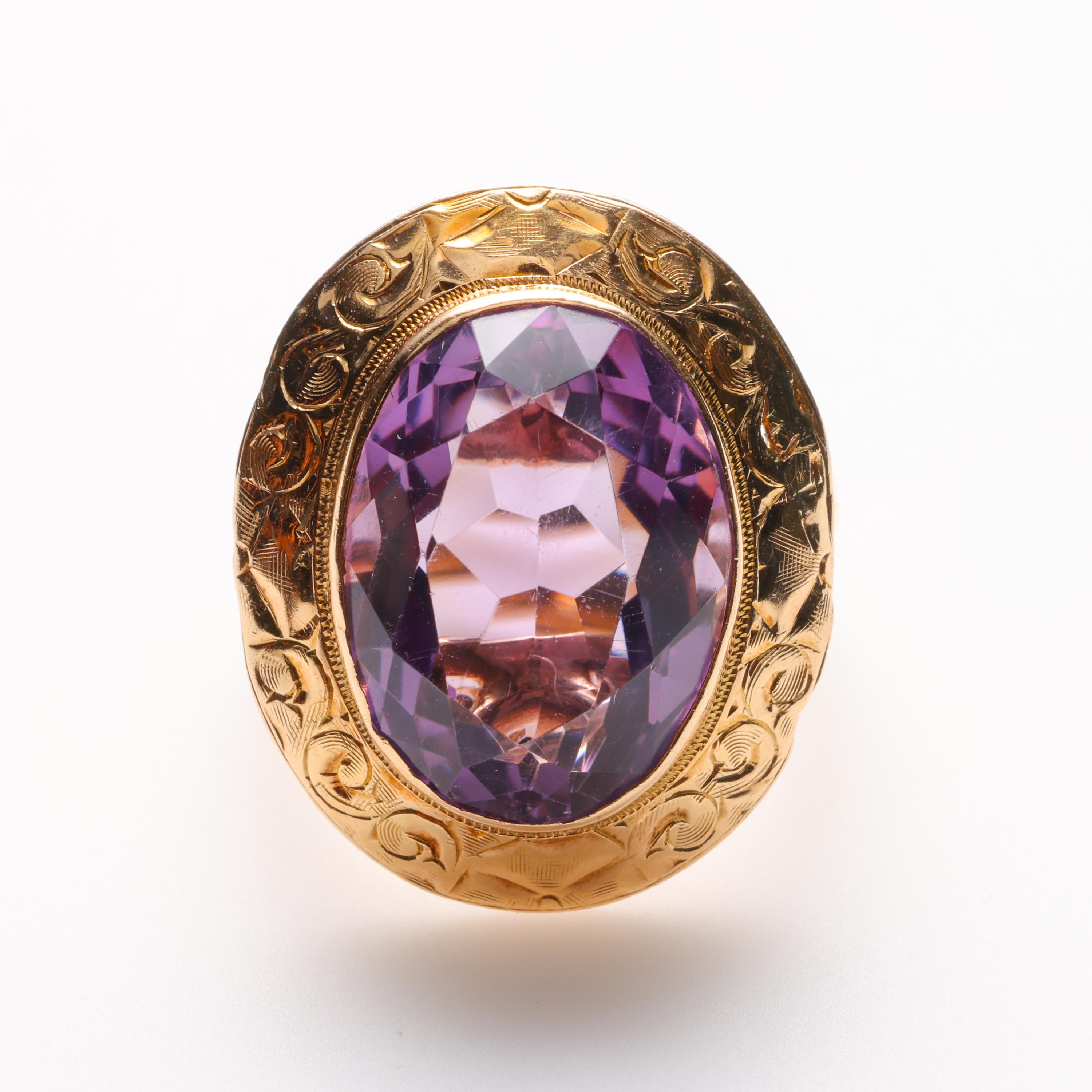 Retro Amethyst Cocktail Ring In Excellent Condition For Sale In Southbury, CT