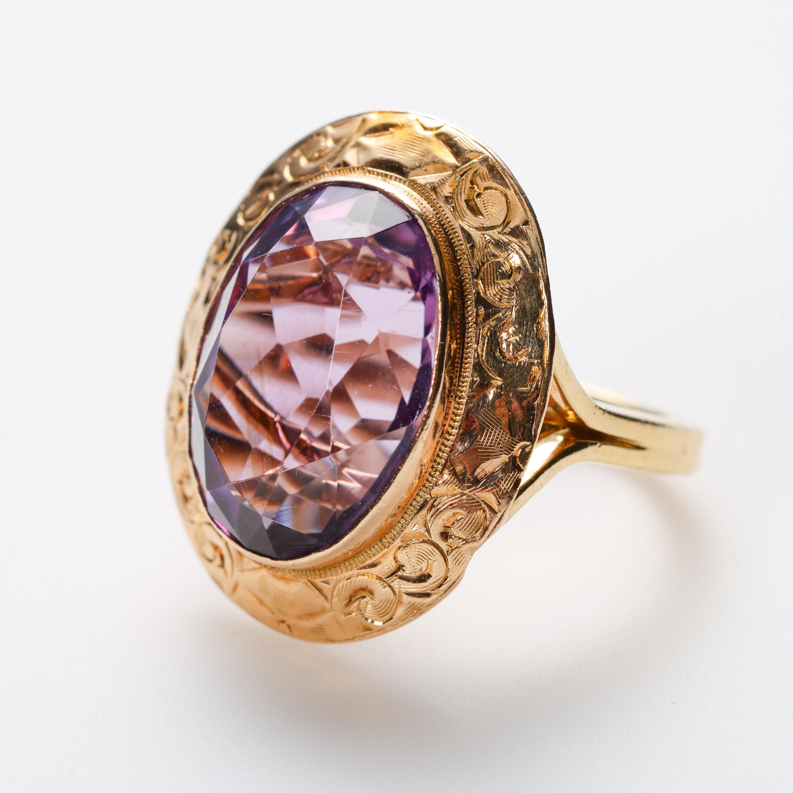 Retro Amethyst Cocktail Ring For Sale 2