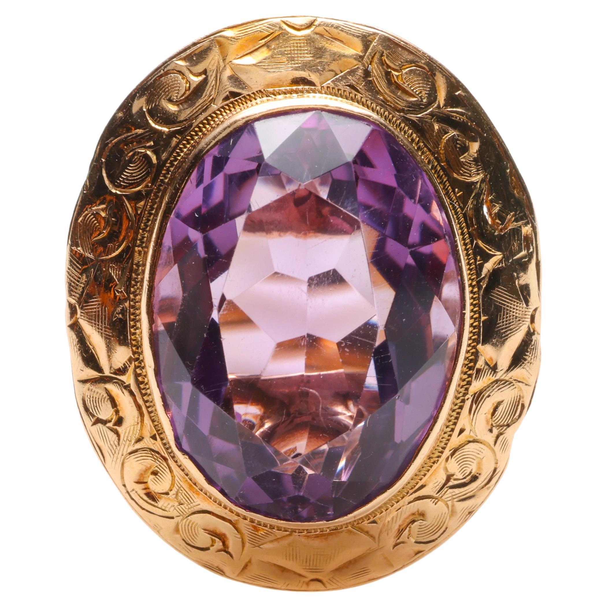 Retro Amethyst Cocktail Ring For Sale