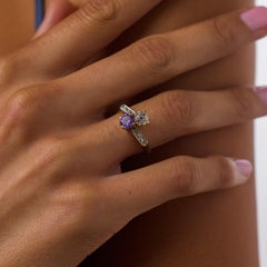 Retro amethyst diamond 14k yellow gold Toi Et Moi ring