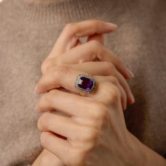 Retro 4.35ct Amethyst Diamond Halo Ring, 18k Two-Tone Gold, 1940s