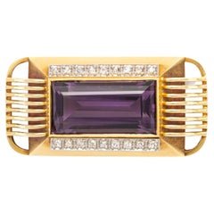 Retro Amethyst Diamond Gold Brooch