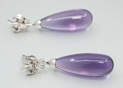 Retro Amethyst-Tropfen-Ohrringe aus 18 Karat Weißgold