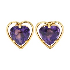 Vintage Amethyst Heart 14 Karat Gold Screwback Earrings