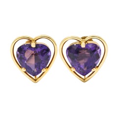 Retro Amethyst Heart 14 Karat Gold Screwback Earrings