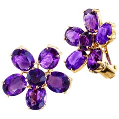 Retro Amethyst Yellow Gold Clip-On Earrings