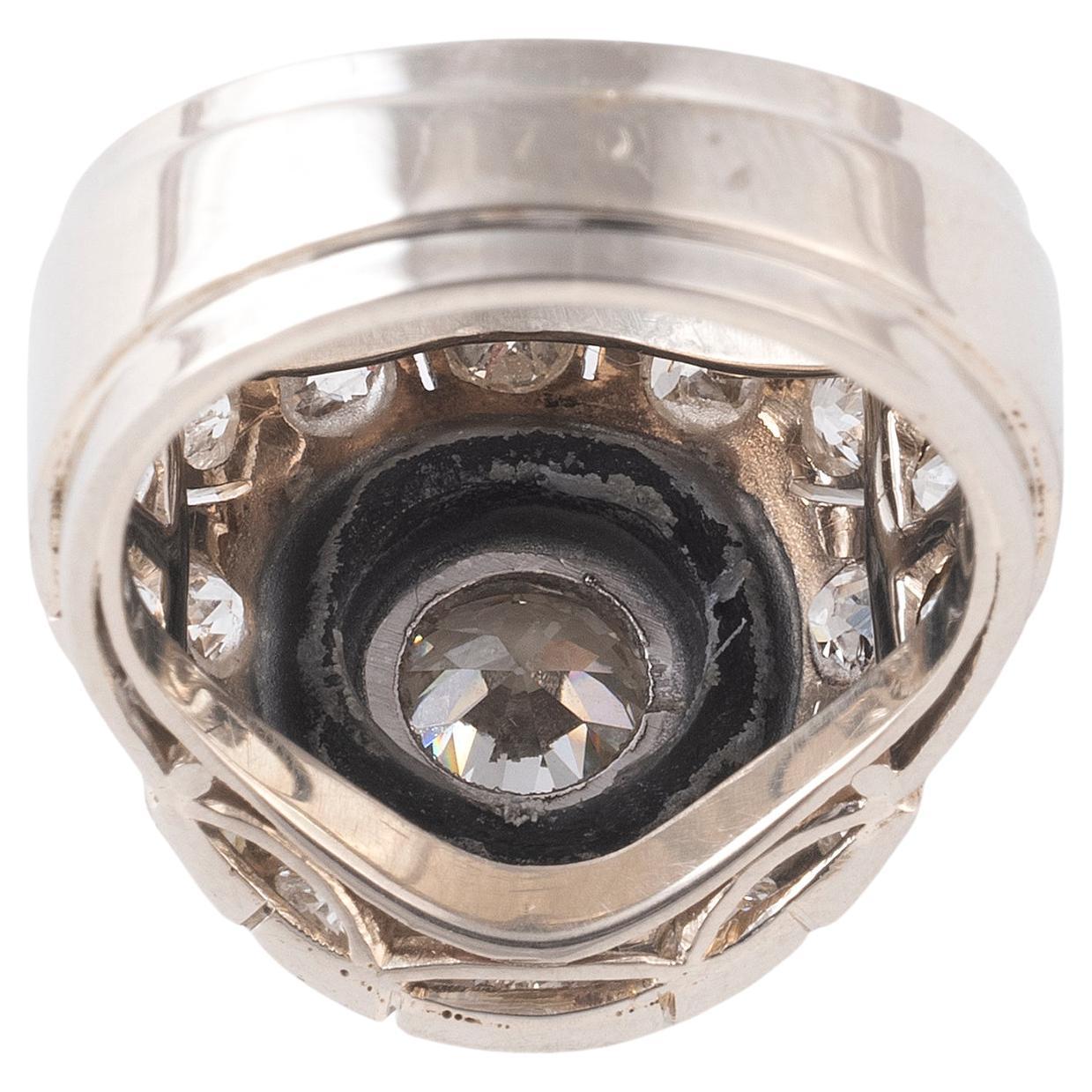 Old European Cut Retro An Onyx And Diamond Cluster Ring For Sale
