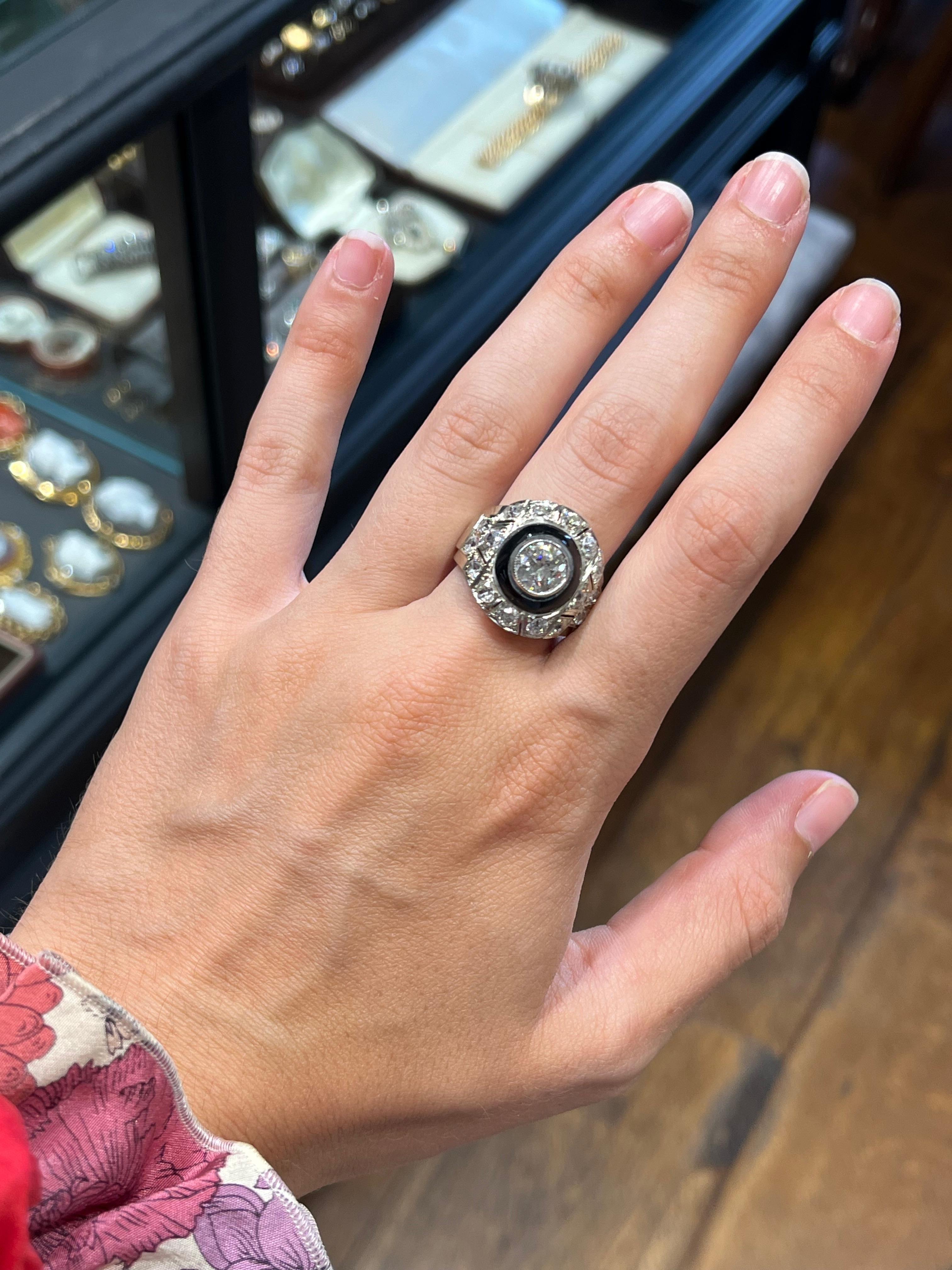 Women's or Men's Retro An Onyx And Diamond Cluster Ring For Sale