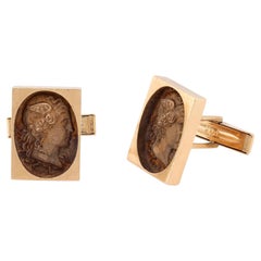 Retro Ancient Greek God Hermes 14K Yellow Gold Cufflinks