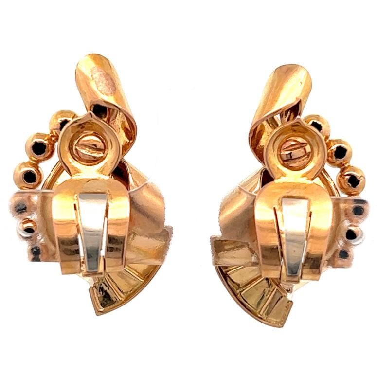 Retro Aquamarine 18 Karat Rose Gold Ear Clip Earrings 1