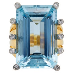 Retro Aquamarine 18k Two Tone Cocktail Ring