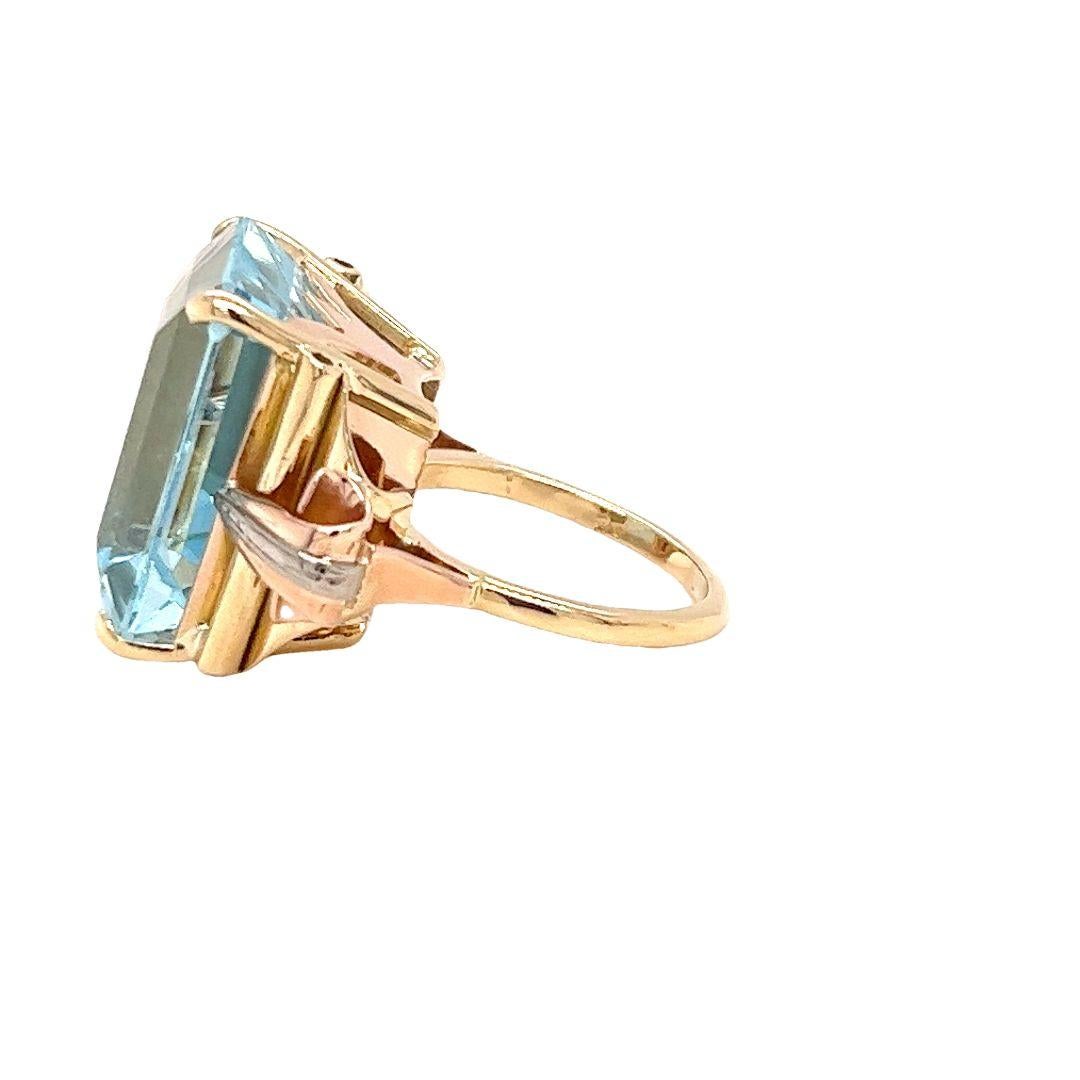 Emerald Cut Retro Aquamarine Cocktail Ring For Sale