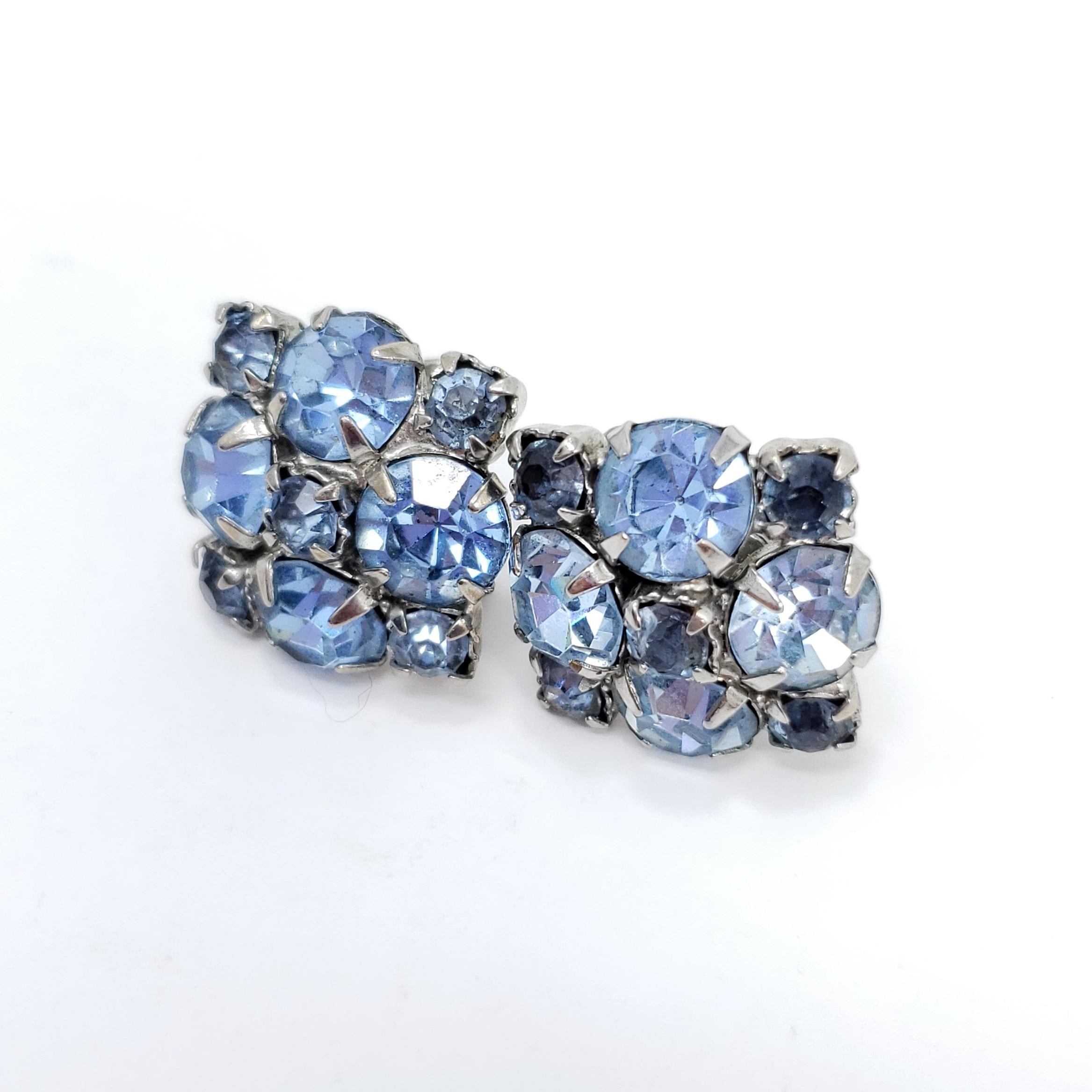 Retro Aquamarine Crystal Silver Earrings, Mid 1900s In Excellent Condition For Sale In Milford, DE
