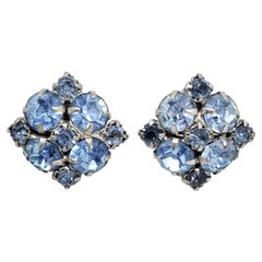 Used Aquamarine Crystal Silver Earrings, Mid 1900s