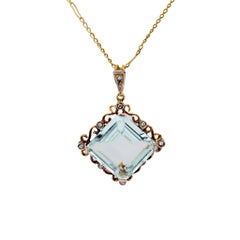 Collar retro aguamarina diamante oro amarillo 18k