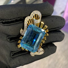 Retro Aquamarine & Diamond Brooch