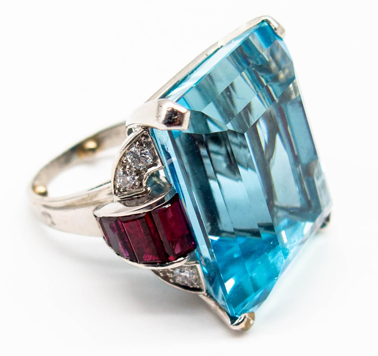 Retro Aquamarine Ruby Diamond Ring 2